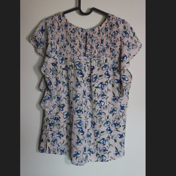 DR2 Pink and Blue Floral Ruched Stretchy Summer Top Size Large - Picture 10 of 11